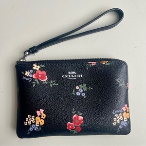 Coach Black Wristlet with Colorful Floral Design